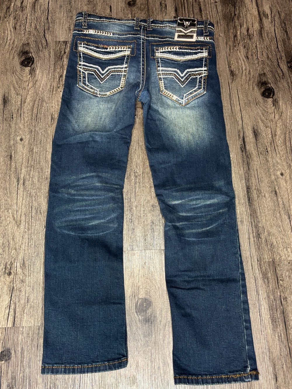 Platini Holt Kids' Stone Wash Blue Slim Bootcut Jeans W/ Decorative Back Pockets